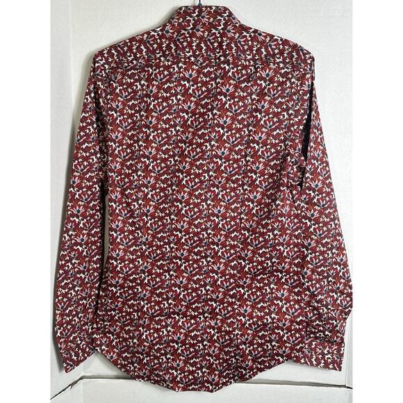 Paisley & Gray Men’s M Slim Fit Red Floral Button Down Shirt Long Sleeve Stretch - Picture 5 of 12
